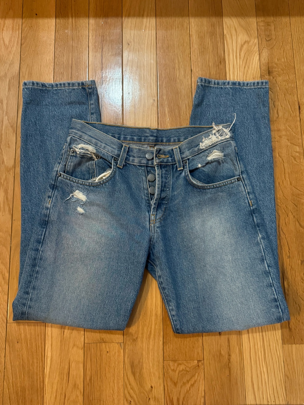 Carmar Women's Straight Leg Distressed Denim Jeans - Medium Blue